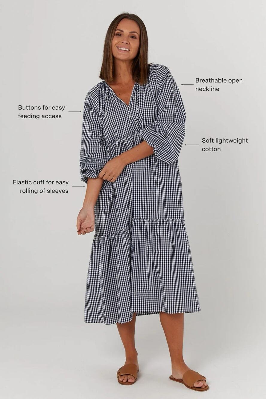 Legoe Heritage Gidget Dress Maternity Navy Gingham 3 XL
